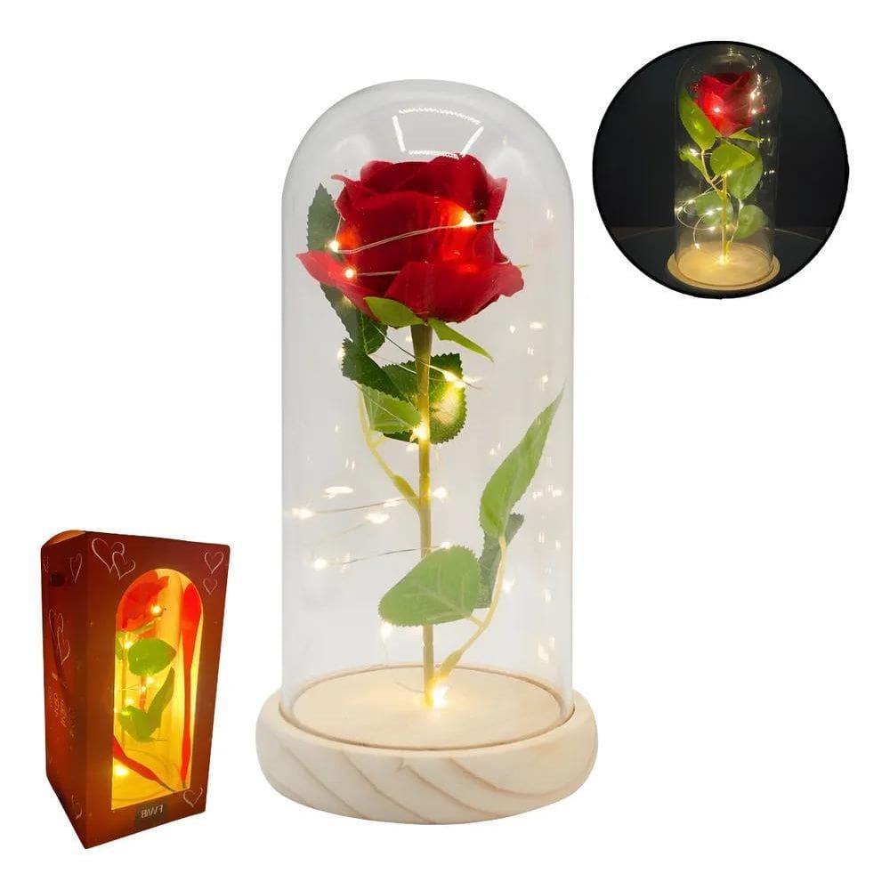 Redoma Rosa Encantada Iluminada Dia Dos Nam Vermelho 127/220