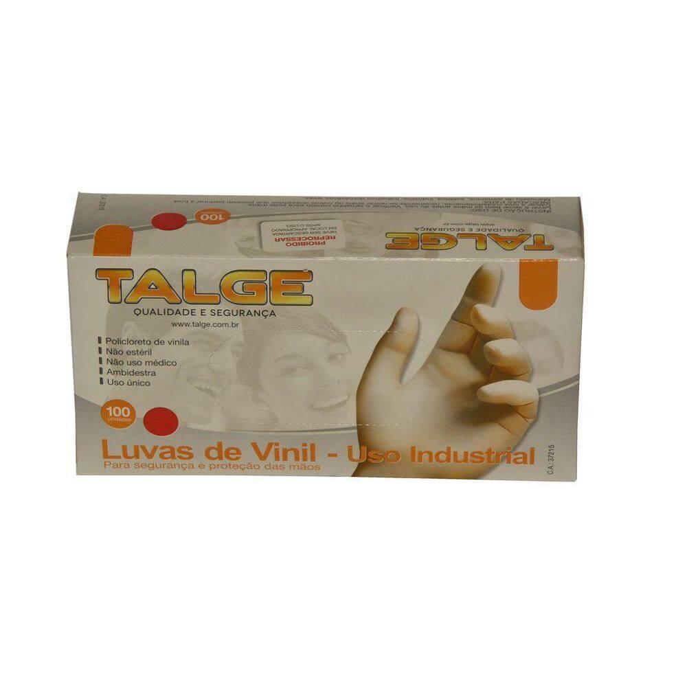 100 Luva Vinil Tamanho P Sem Pó - Marca Talge 1Pct