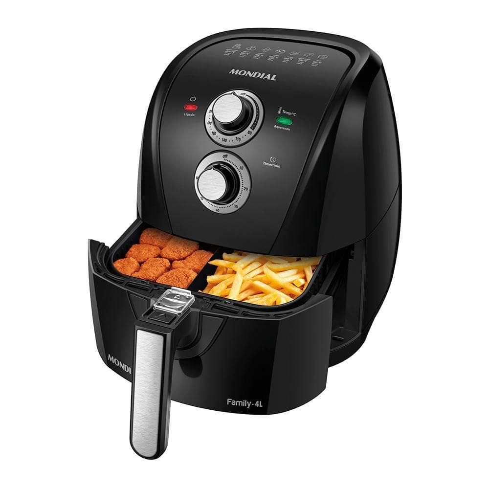 Fritadeira Sem Óleo Com Divisória Air Fryer 4L Mondial Preto/Prata 1500W AFD-40-BFS 110V