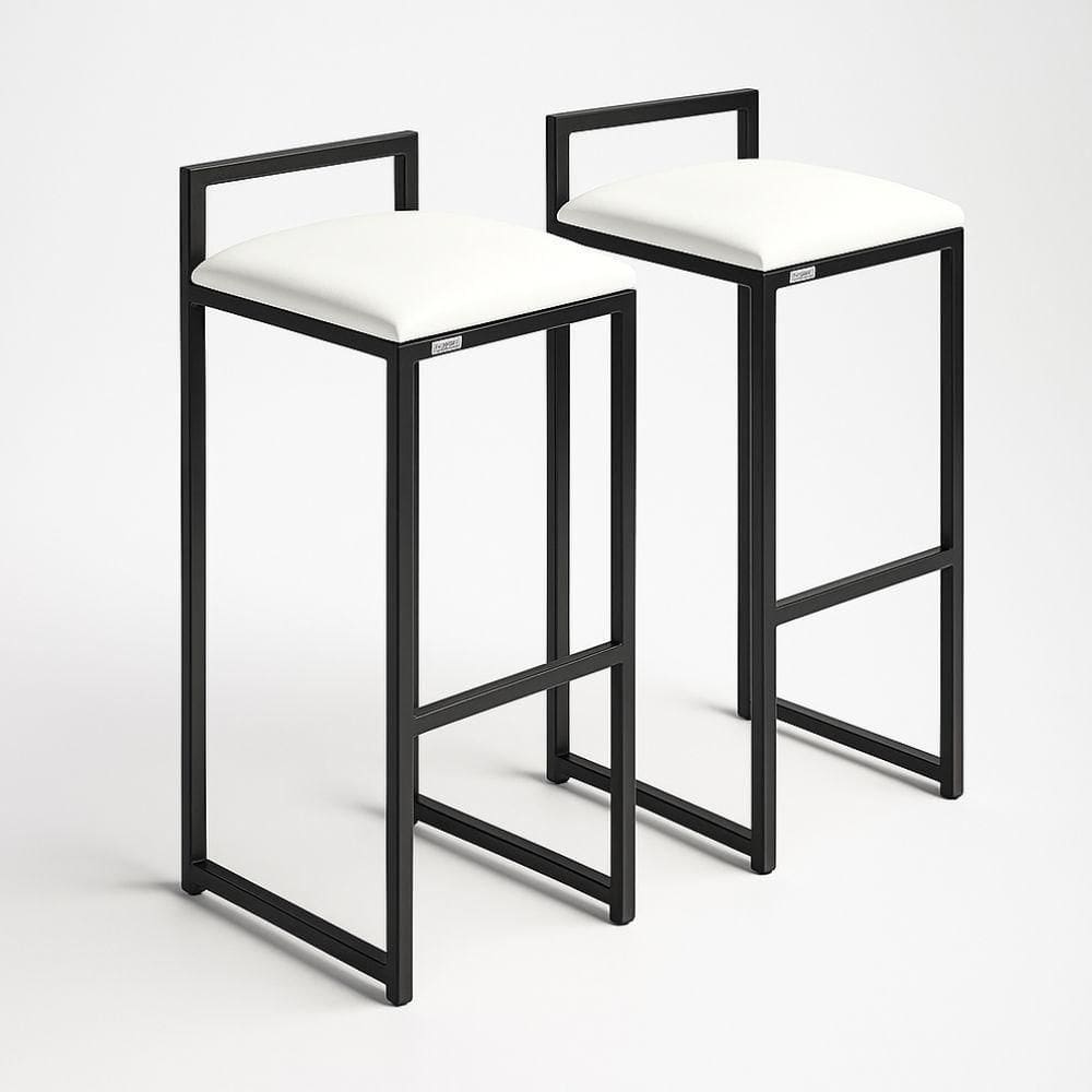 Kit 2 Banqueta Cozinha Balcão Alta Corino Bistro Bar Moderno Cor:branco