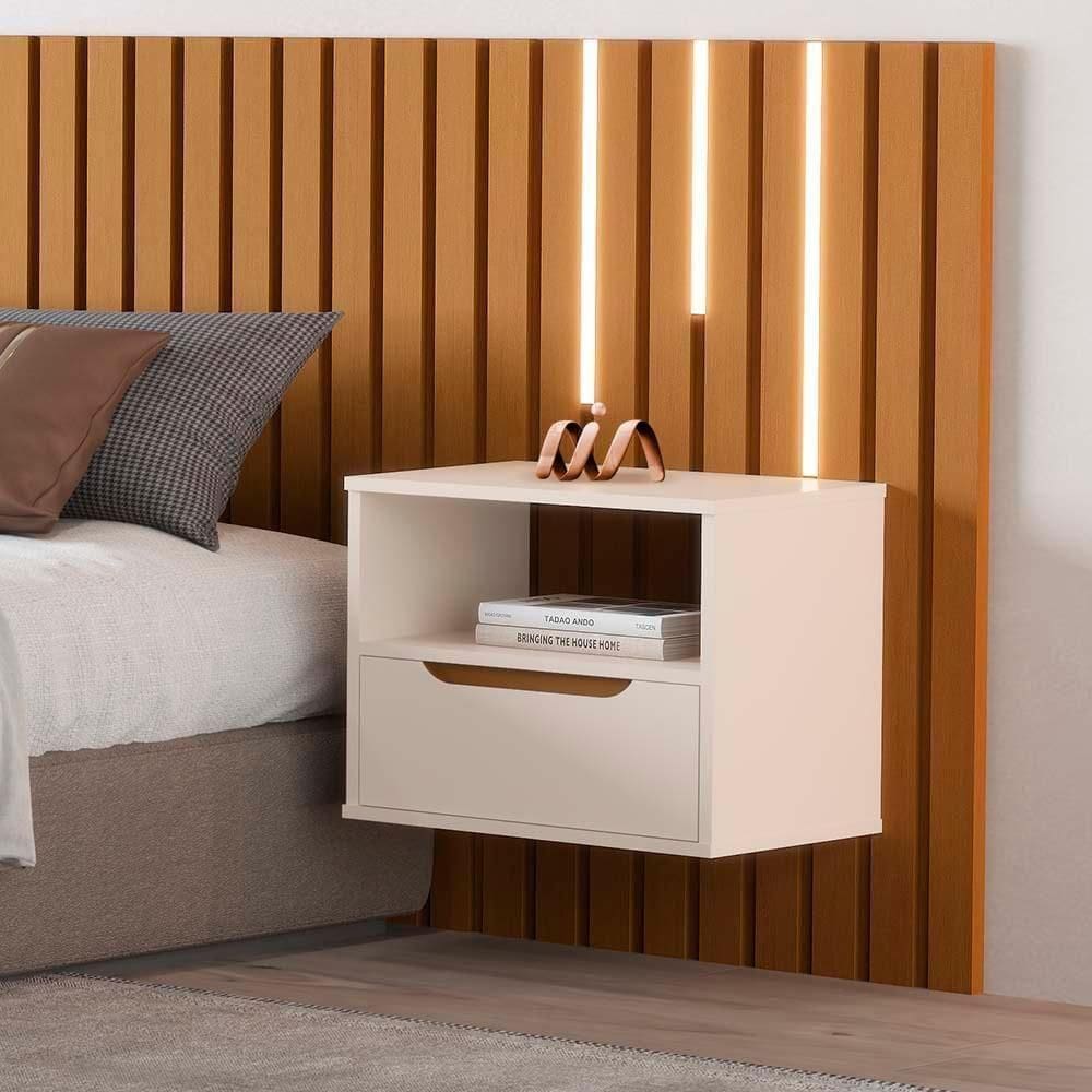 Mesa De Cabeceira Suspensa Parede 1 Gaveta Branco Pérola