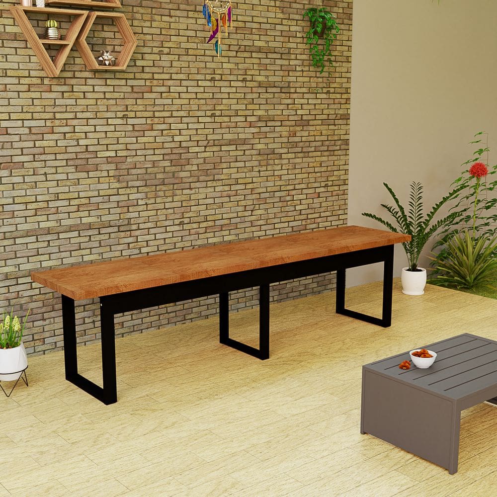 Banco Rústico Industrial Com Assento De Madeira MDF E Base de Ferro