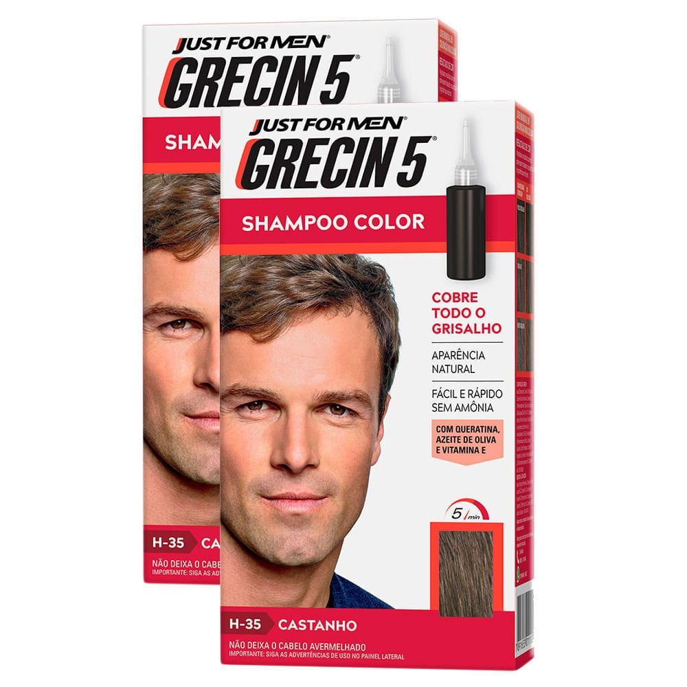 Kit 2 Grecin 5 Shampoo Color Tonalizante Castanho 60ml