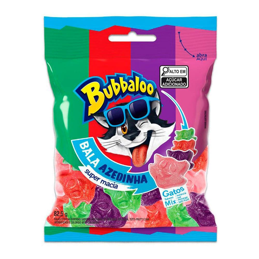 Bala Bubbaloo Gatos Azedinha Mix 82,5g