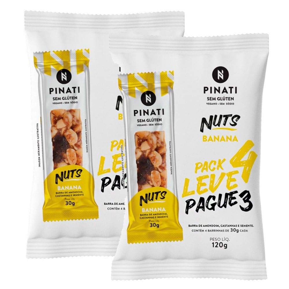 Kit 2 Barra de Cereais Pinati Nuts Banana Leve 4 Pague 3 com 4 unidades de 30g cada