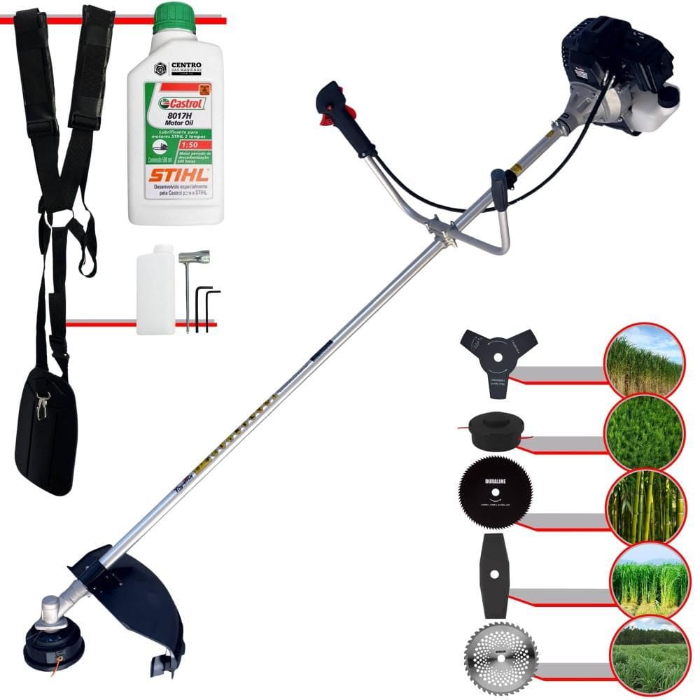 Máquina de Cortar Grama Toyama RT43LB-25A À Gasolina 43cc 1,7HP 10000rpm Roçadeira Lateral Multifuncional Com 5 Opções de Cortes + ÓLEO STIHL 2 Tempos