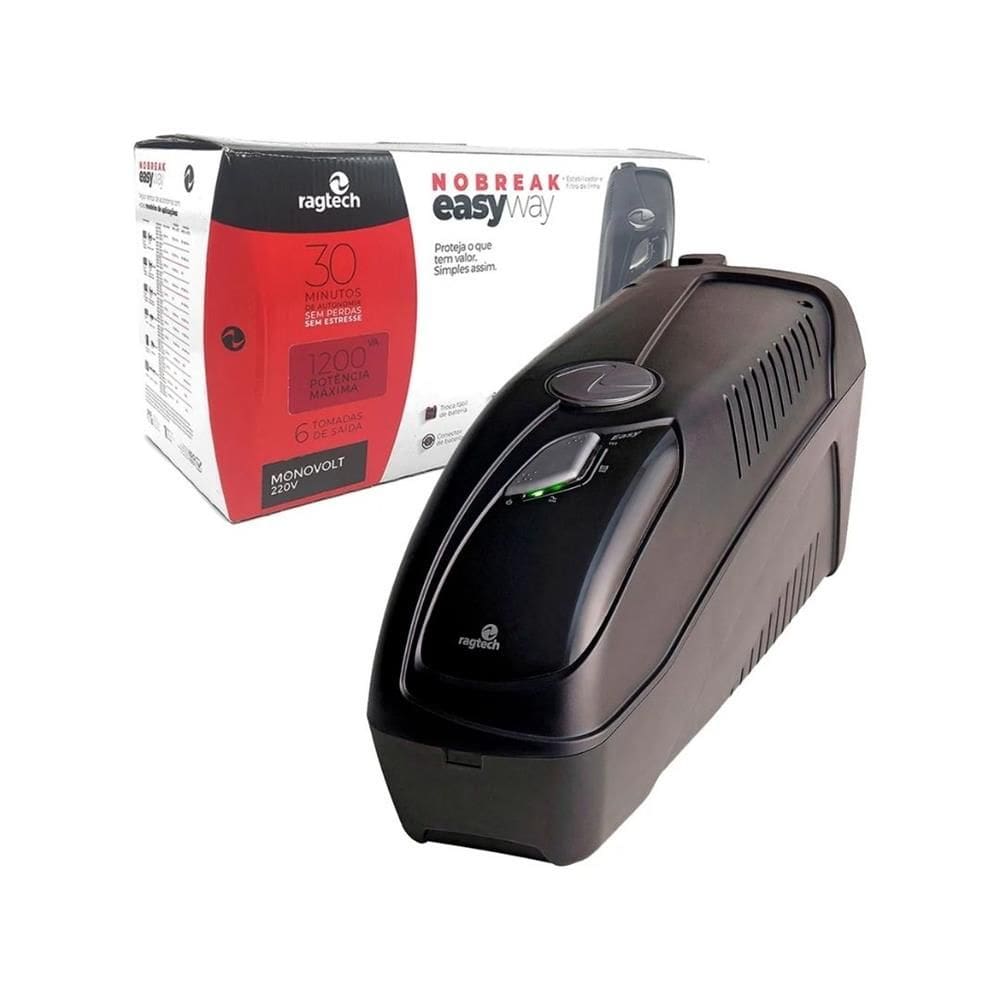 Nobreak Ragtech Easy Way CB-M2, 1200VA, Monovolt 220V, 6 Tomadas, Preto