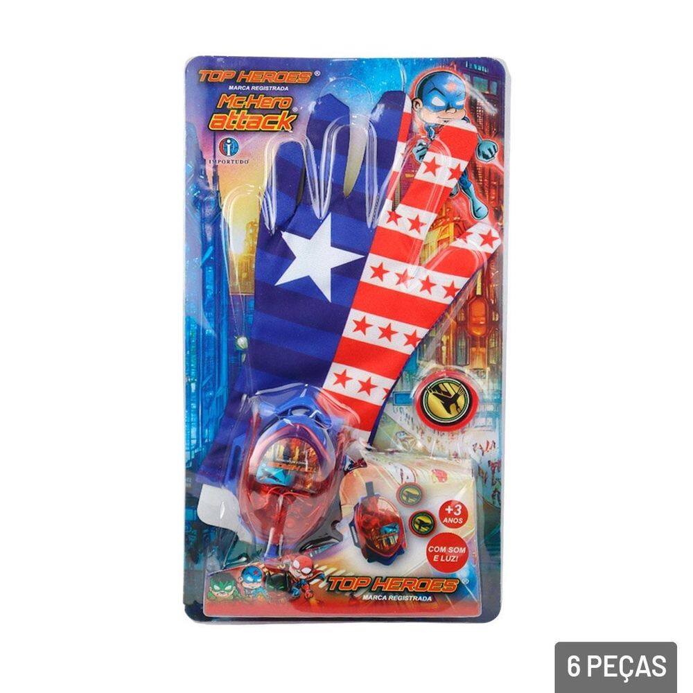 Lança Disco com Luva 24cm 6 Pç TOP Heroes - Tudo em Caixa