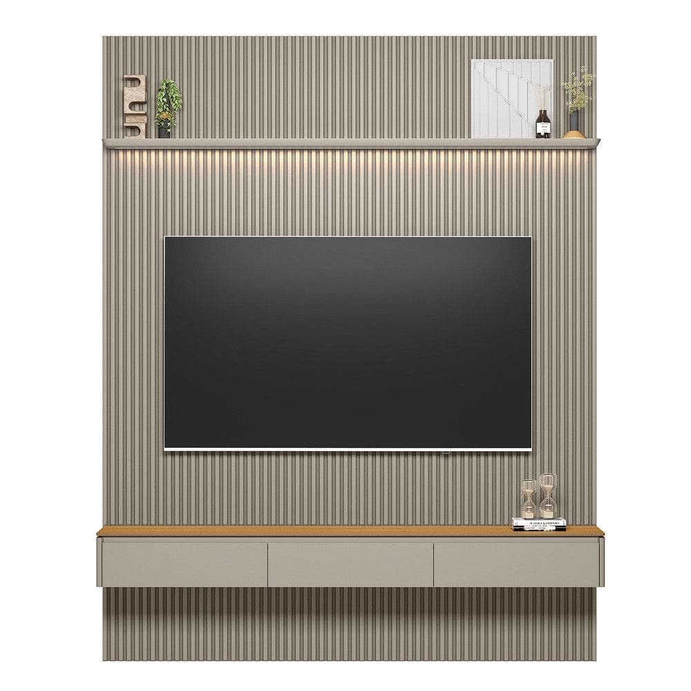 Painel Modular Ripado 2,20m com Nicho Curvo e Prateleira Led Linea Brasil