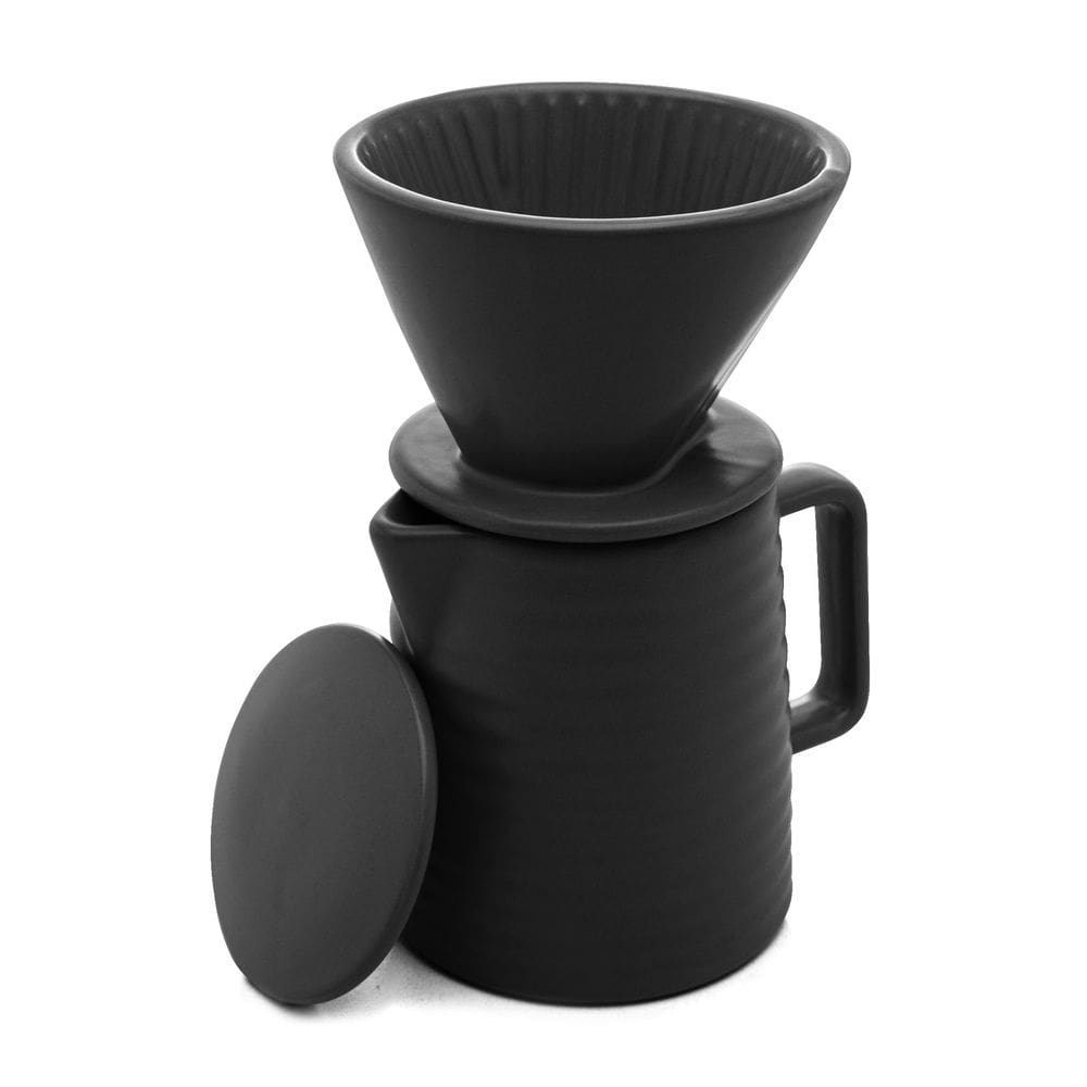 Bule P/Café de Cerâmica C/Suporte para Filtro e Tampa Preto 600ml Wolff