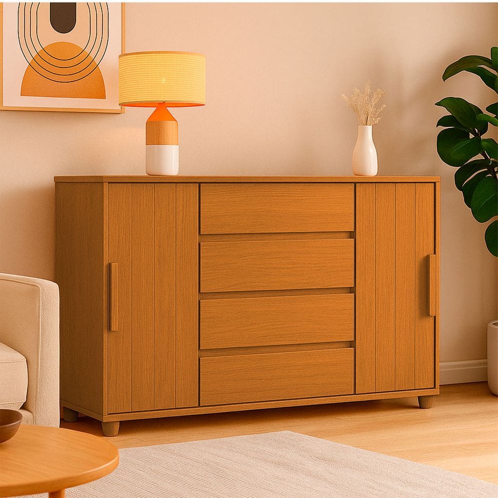 Cômoda Grande 4 Gavetas Estilo Ripado Bella Vivace Desing Sofiticado Cinamomo