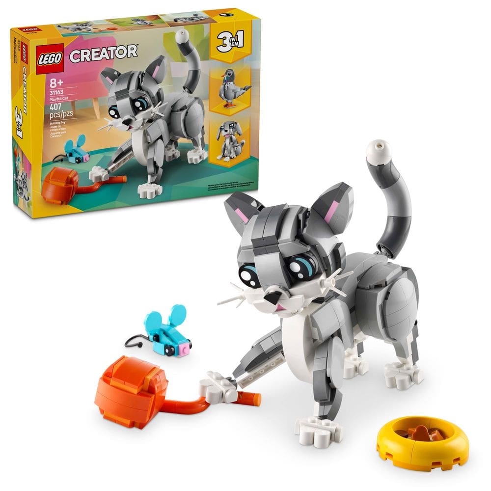 Brinquedo de construção LEGO Creator 3 em 1 Playful Cat com 3 opções