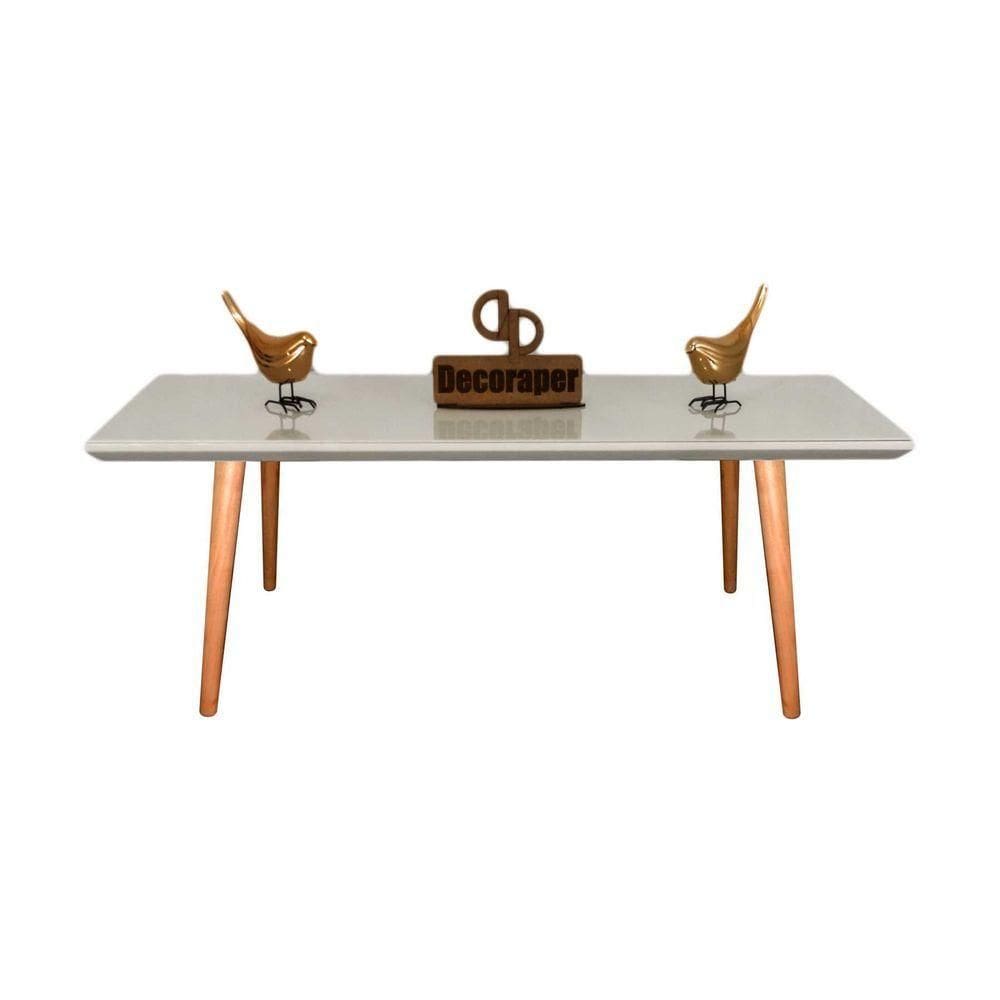 Mesa De Centro Retangular Com Vidro 80x50 Off White