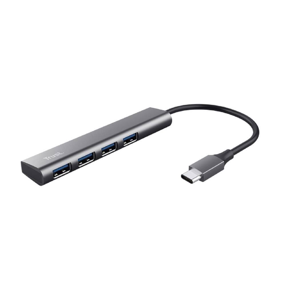 Hub USB-C Trust Halyx, USB-A 3.2, 4 Portas, Cinza