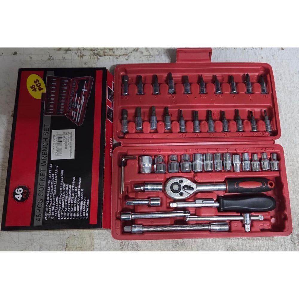 Kit Chaves Jogo Catraca Reversível De 1/4 Soquetes 46 Peças