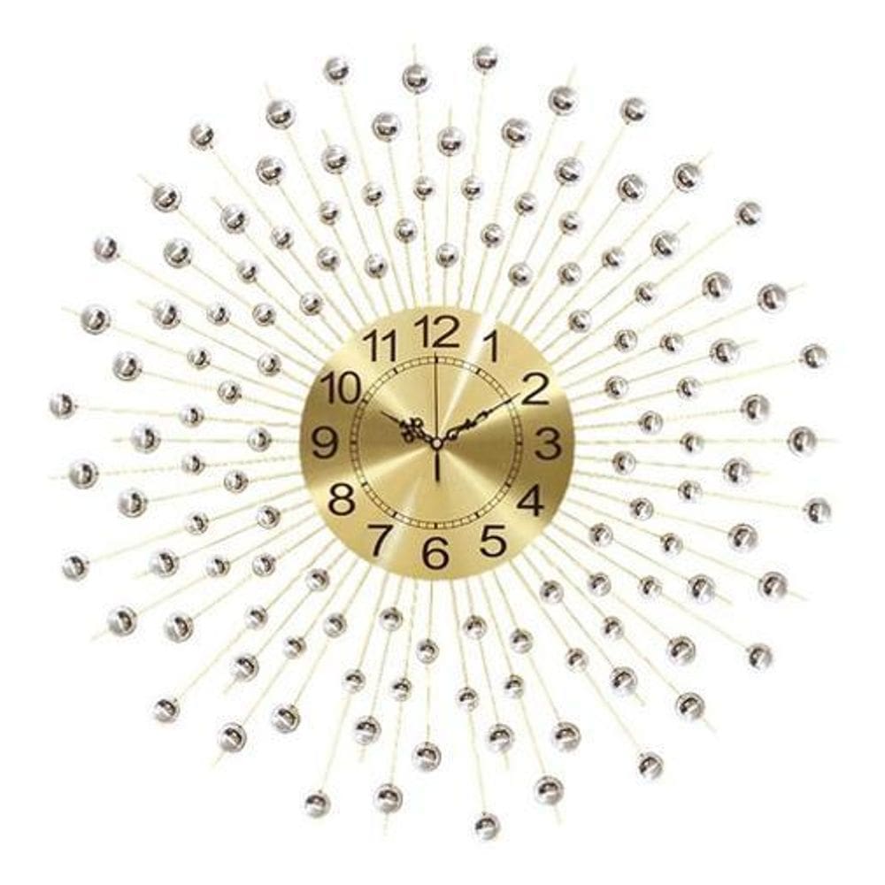 Relógio De Parede Dourado Luxuoso Design Europeu Metal 70Cm