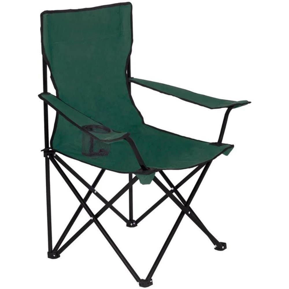 Cadeira para Camping Verde com Braço e Porta Copo 120 KG MOR