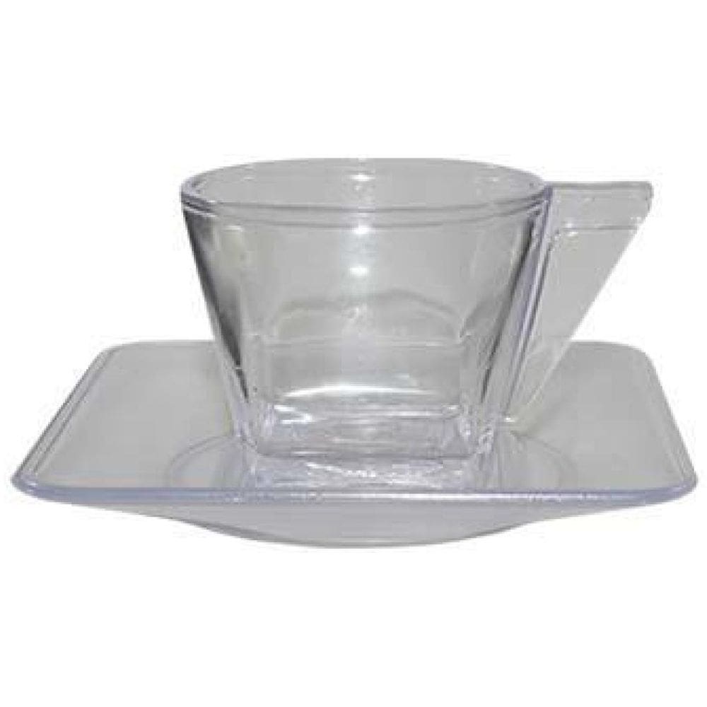 Kit 4 Xícara E Pires Cristal Transparente 50Ml Plástico