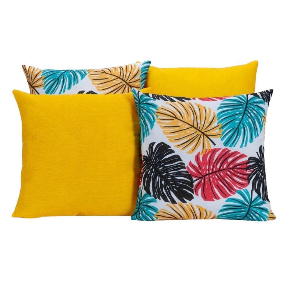 Kit 4 Almofadas Para Sofá Amarelo Com Folhas Coloridas