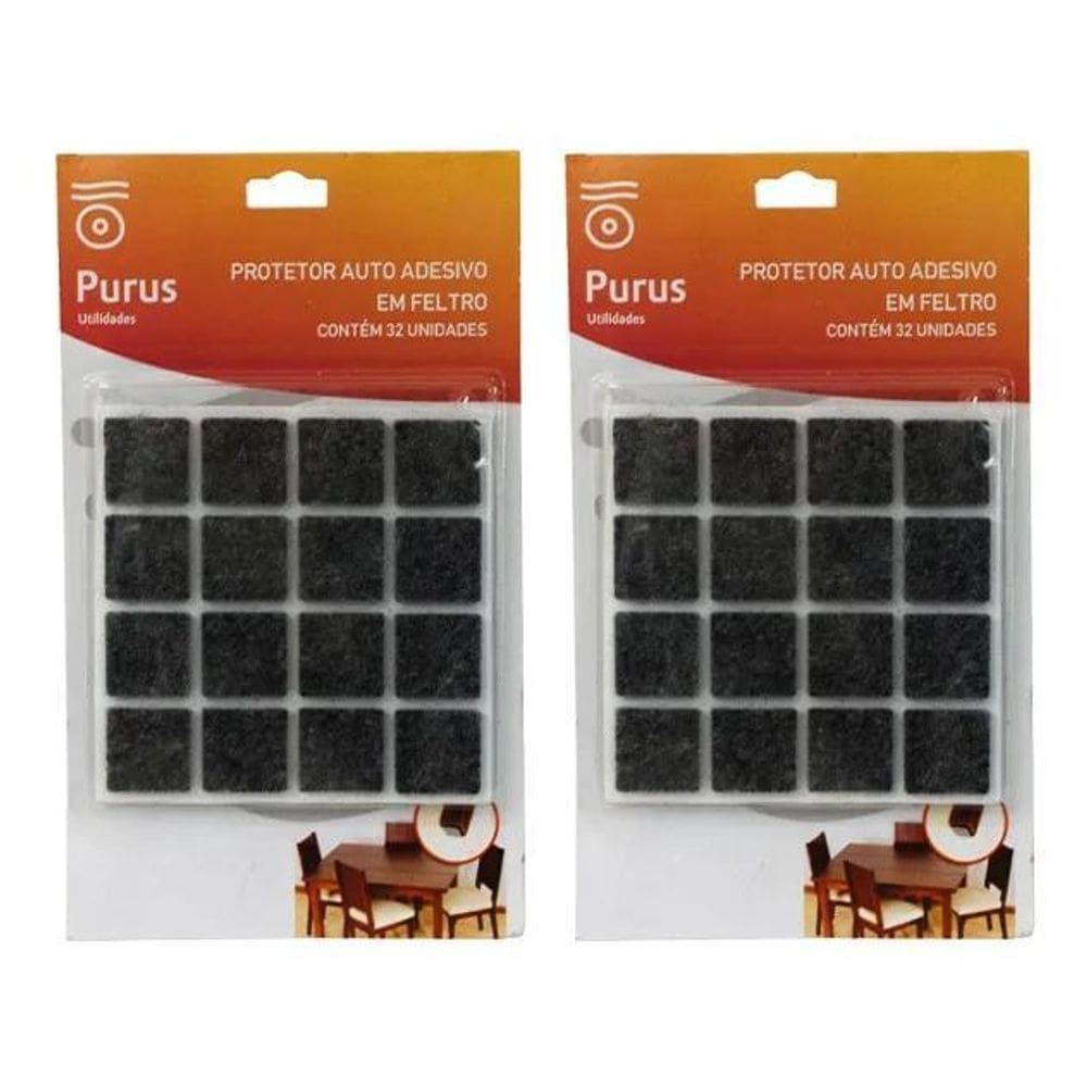 2X Kit 64 Protetores Pé Cadeira Feltro Quadrado Auto Adesivo