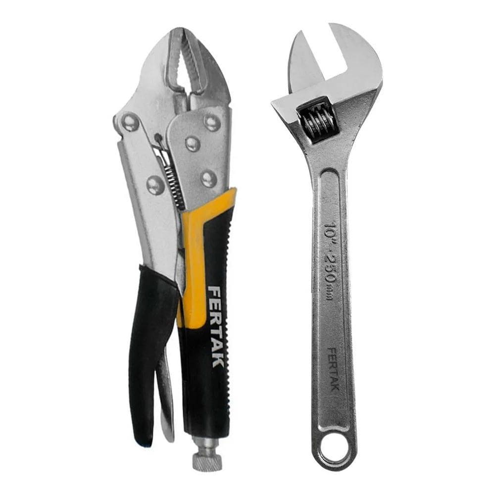 2X Kit Alicate De Pressão Boca Reta Chave Inglesa 10 Fertak