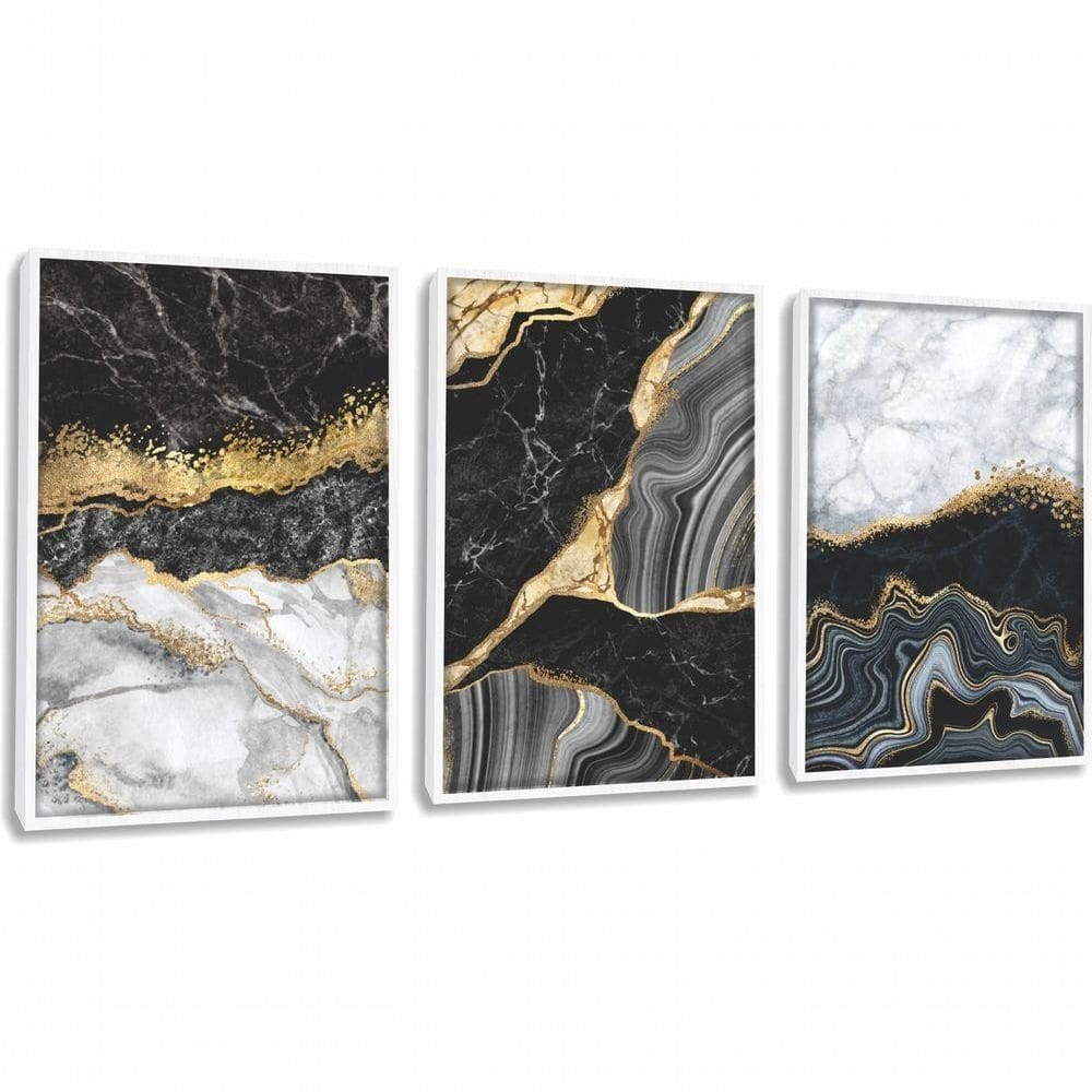 Quadro Decorativo Mármore Abstrato Com Moldura Branco