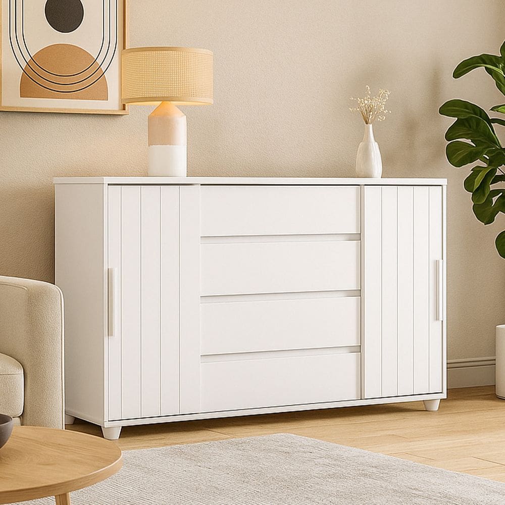 Cômoda Grande 4 Gavetas Estilo Ripado Bella Vivace Desing Sofiticado Branco