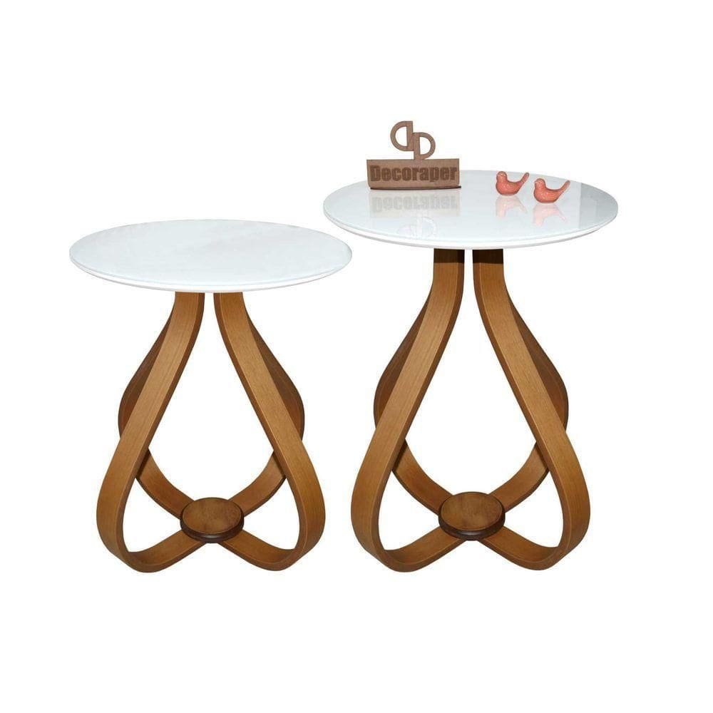 Kit Mesa De Canto Cebola Com Vidro 50cm Branco