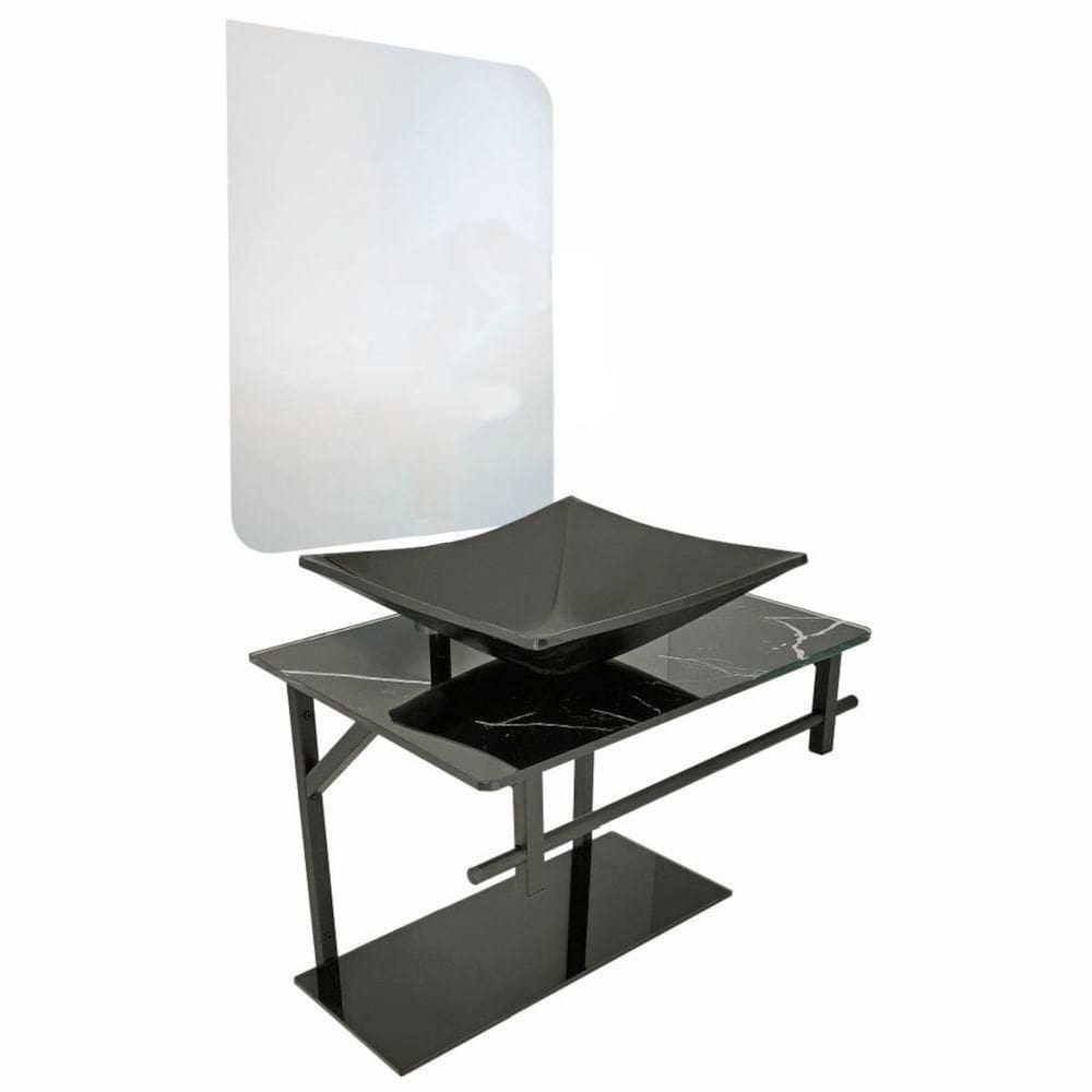 Lavatório Rubi Mármore 48x35cm Preto Com Espelho - 0175 - Dulluc