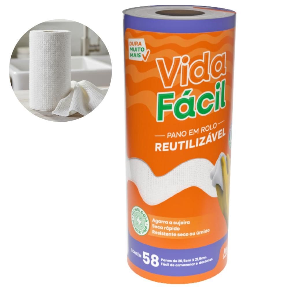 Pano De Limpeza Reutilizável Branco 20x21 Rolo Com 58 Unidades Lavável Panix Medix