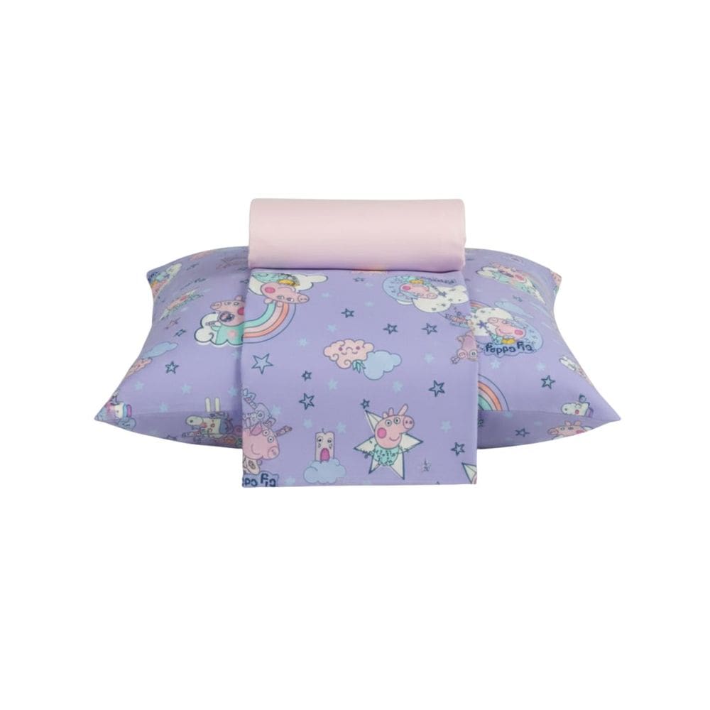 Jogo de Cama Solteiro Microfibra Peppa Pig 3 Peças Lepper – Lençol, Sobrelençol e Fronha