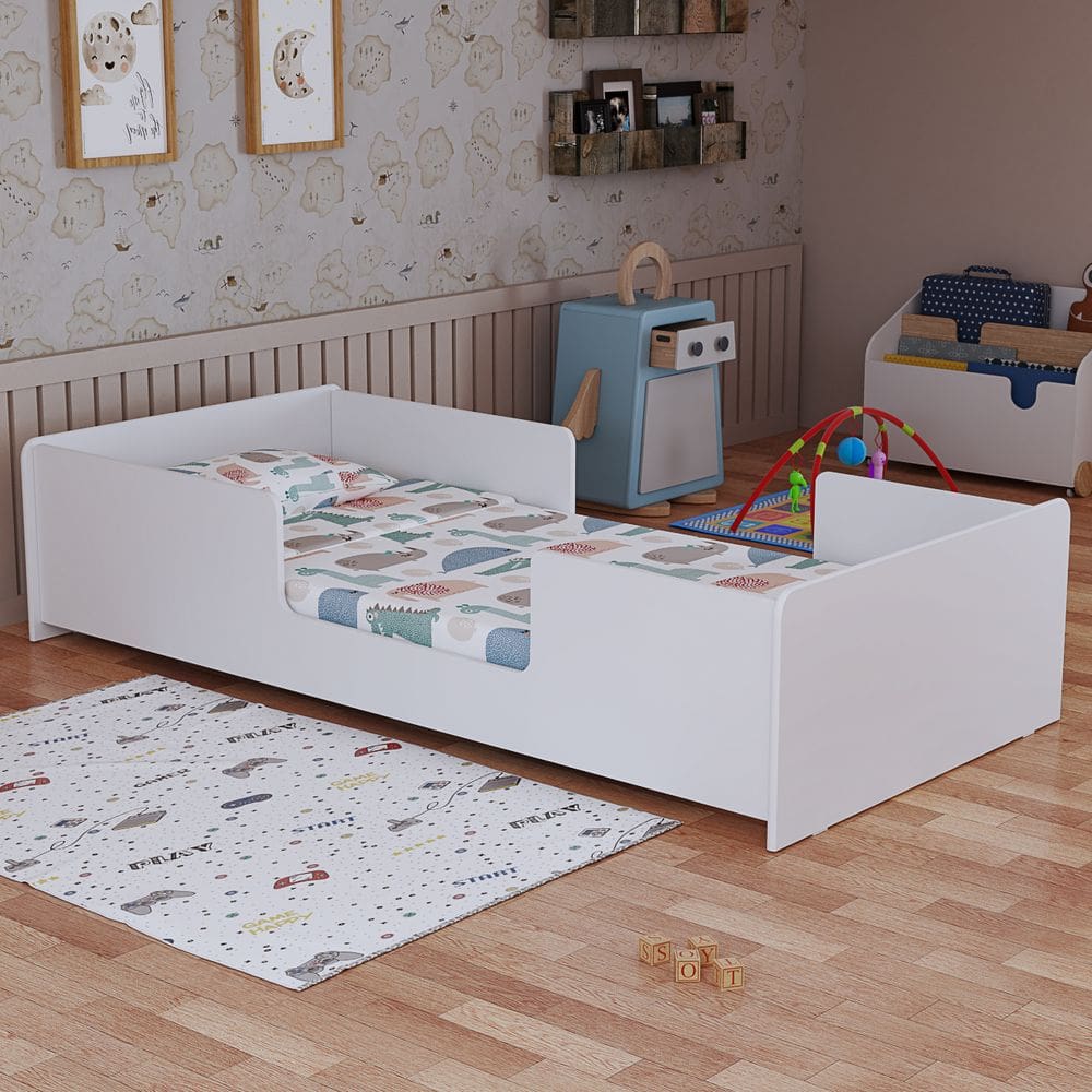 Cama Montessori Solteiro Com Proteção Lateral Para Quarto Infantil em MDF