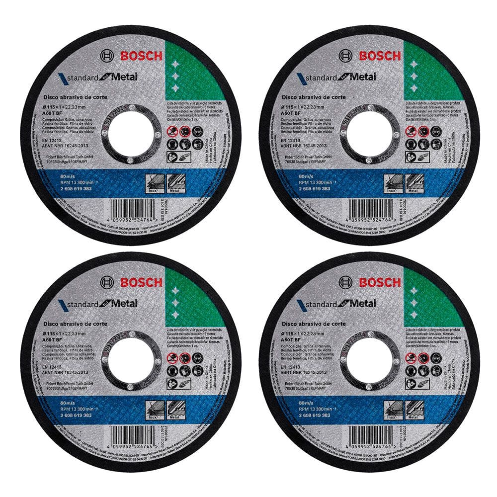 Kit 04 Discos de Corte para Esmerilhadeira Inox 4.1/2 7/8 Standard Reto Profissional - Bosch
