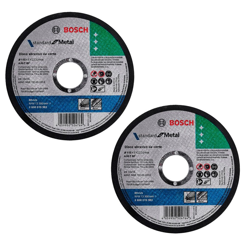 Kit 02 Discos de Corte para Esmerilhadeira Inox 4.1/2 7/8 Standard Reto Profissional - Bosch