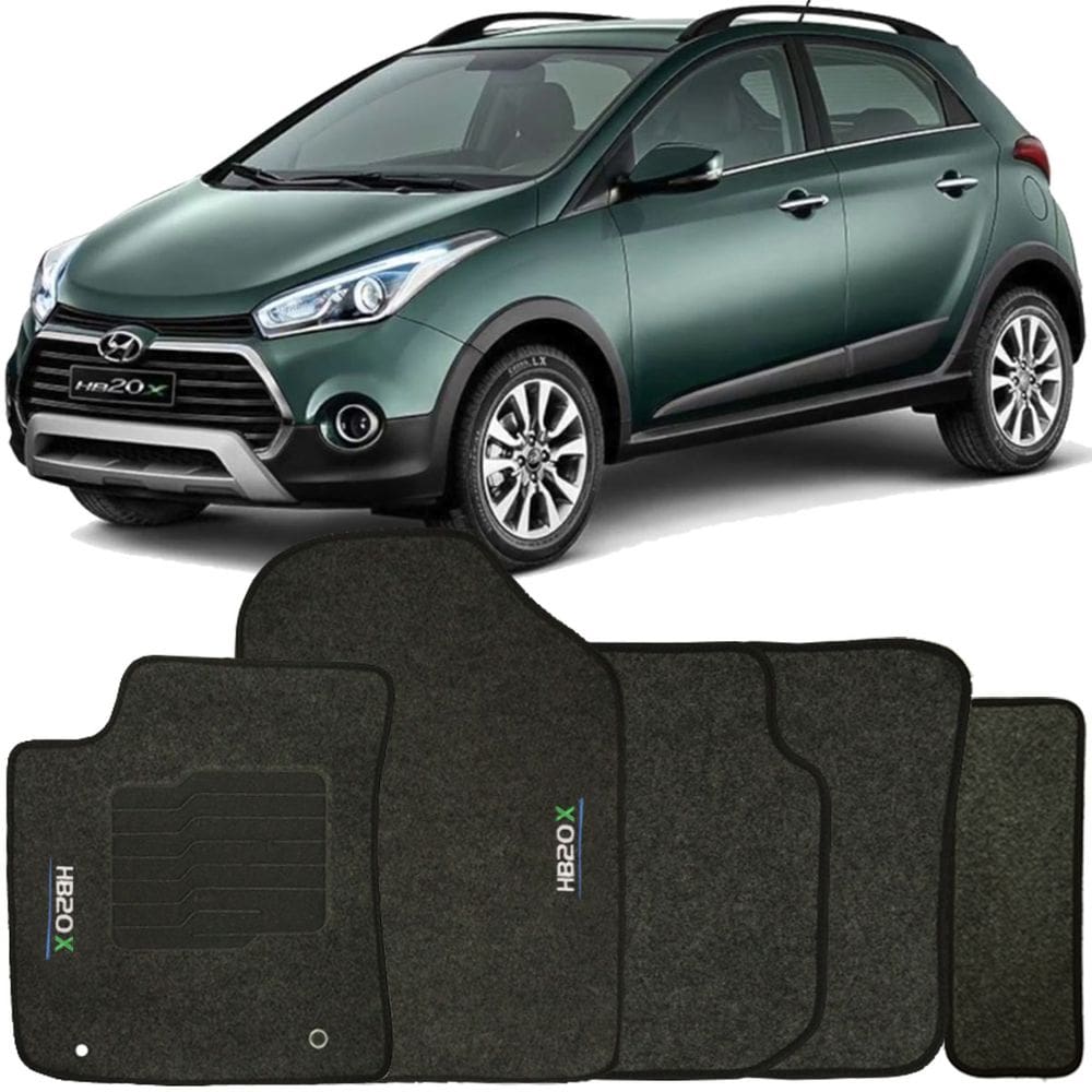 Tapete Carpete Hb20X 2013 à 2019 Grafite Logo Bordado Jogo 5 Peças Personalizado Automotivo