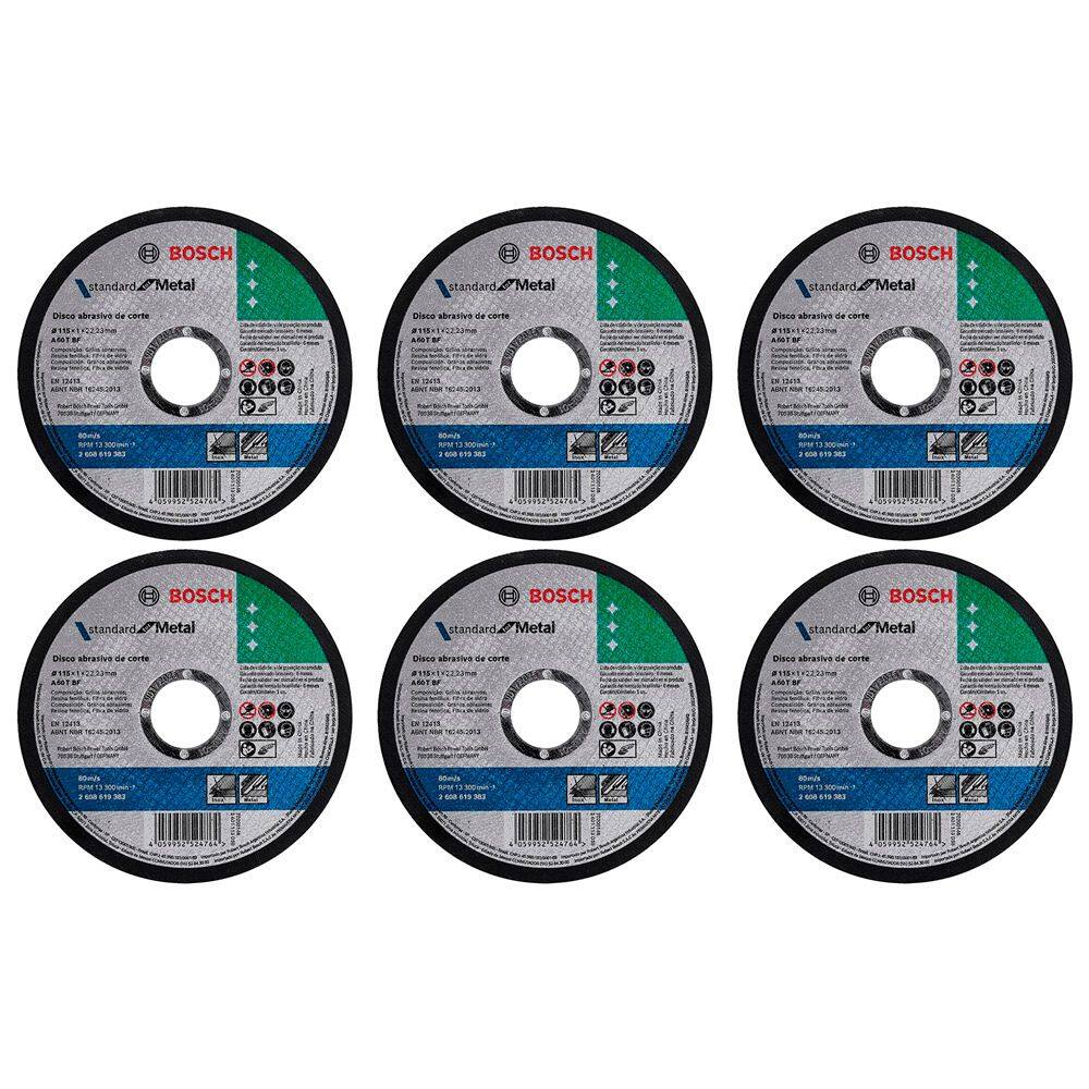 Kit 06 Discos de Corte para Esmerilhadeira Inox 4.1/2 7/8 Standard Reto Profissional - Bosch