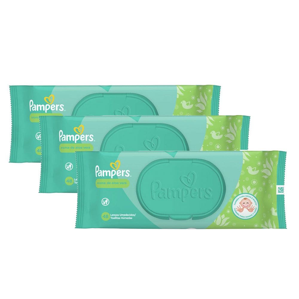 Kit 3 Lenços Umedecidos Pampers Aroma de Aloe Vera 48 Unidades
