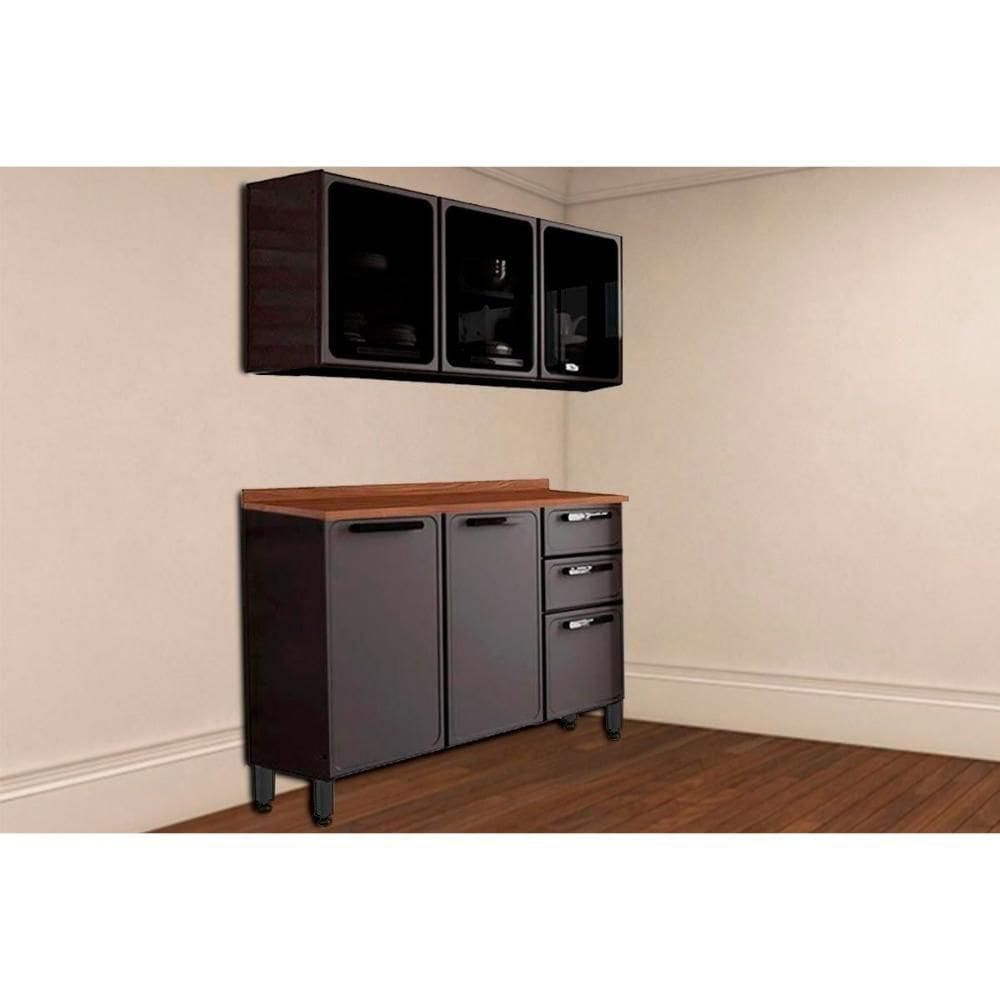 Cozinha Modulada Bertolini Estilo 2 Peças (1aéreo+1balcão) C2p13 Cinza-grafite-bertolini