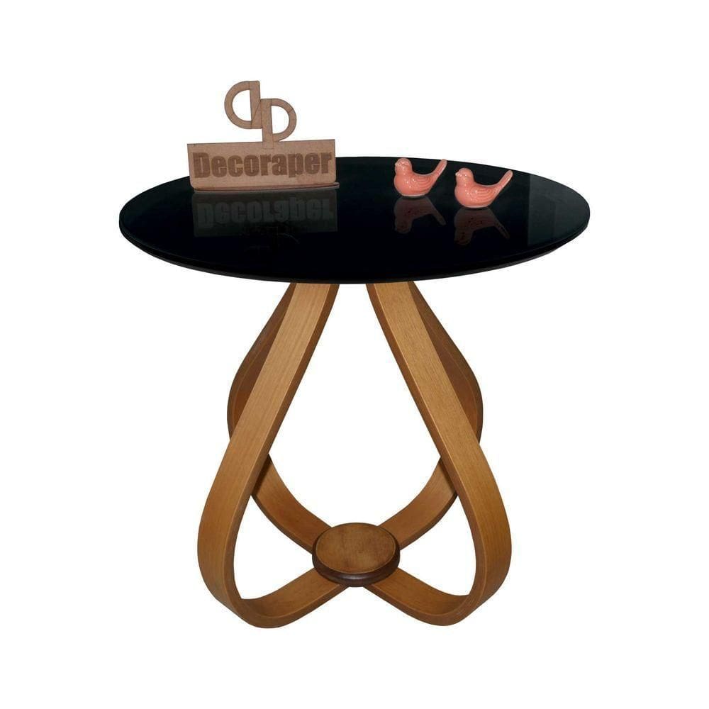 Mesa Lateral Cebola Com Vidro 60cm Preto 60cm