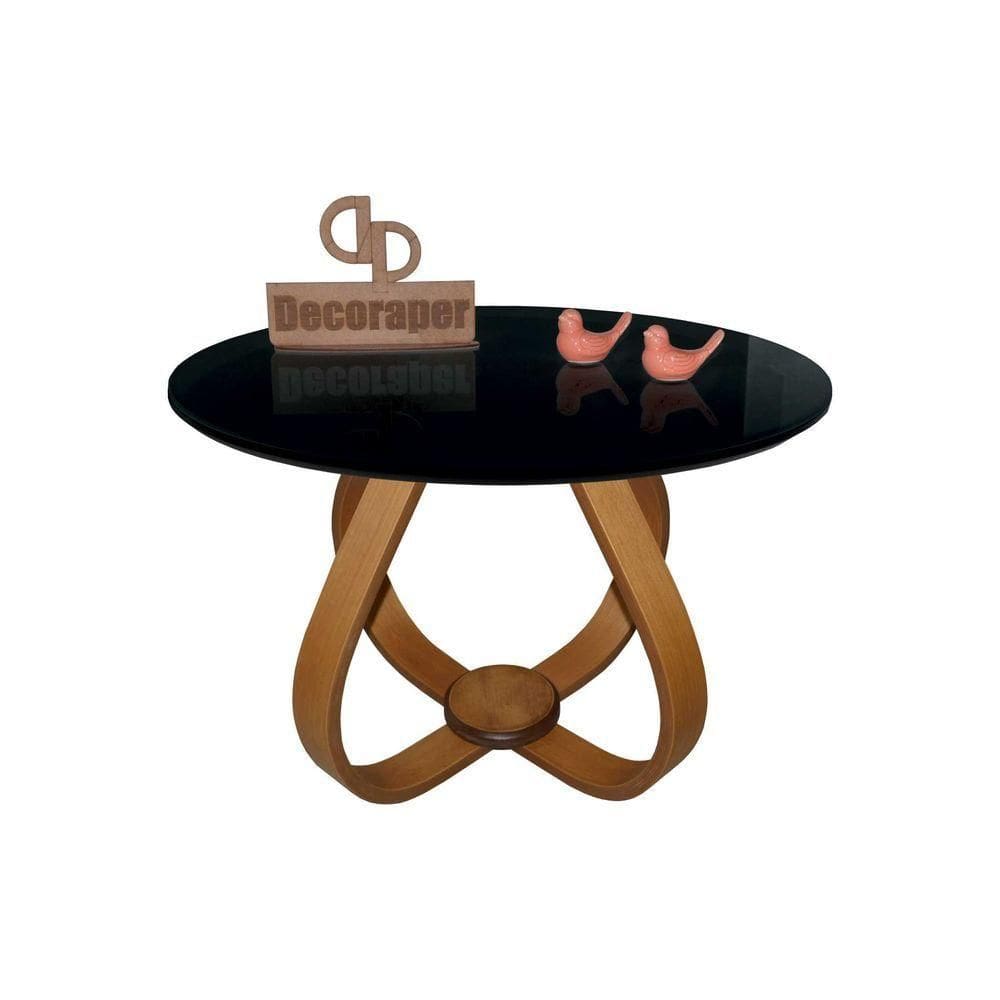 Mesa De Centro Cebola Com Vidro 60cm Preta 40cm