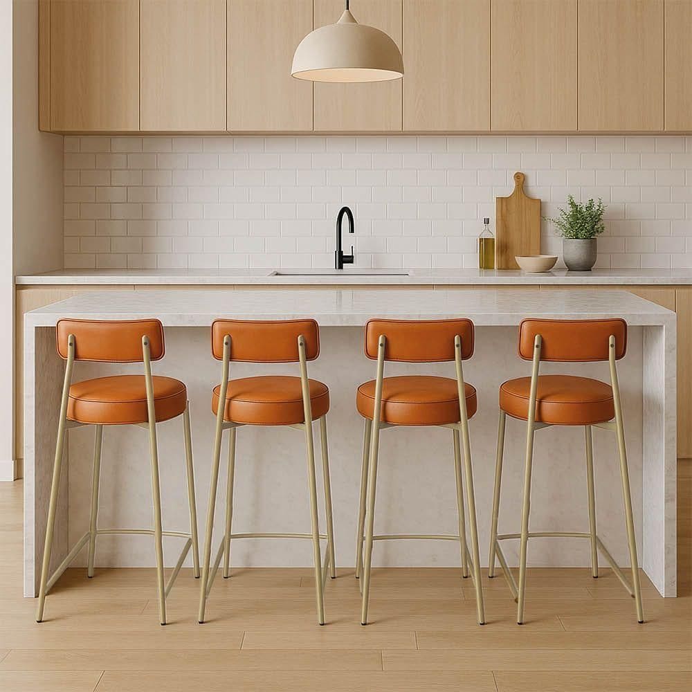 Banqueta Cozinha Alta Com Encosto Industrial Champanhe Kit 4 Londres Pu D03 - D`rossi Cor Whisky