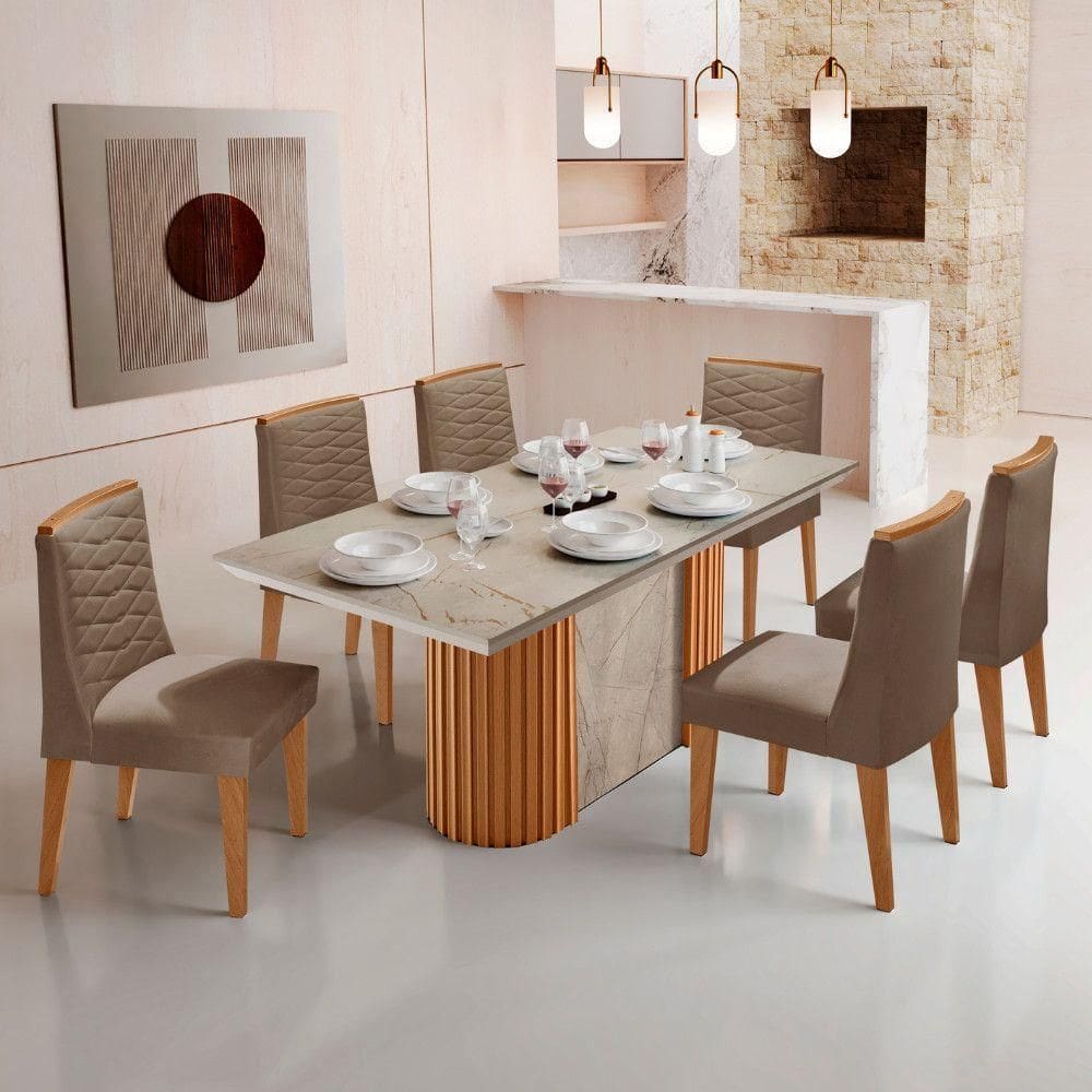 Mesa De Jantar Aspen 180cm Tampo Bp Canto Reto-6 Cadeiras.