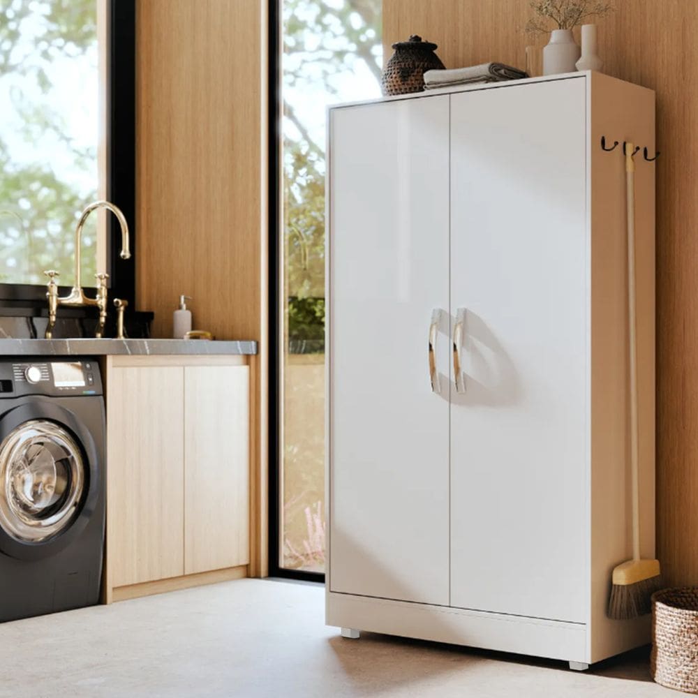 Armário Multiuso De Lavanderia Com Espaço Para Produtos De Limpeza e Porta Vassouras