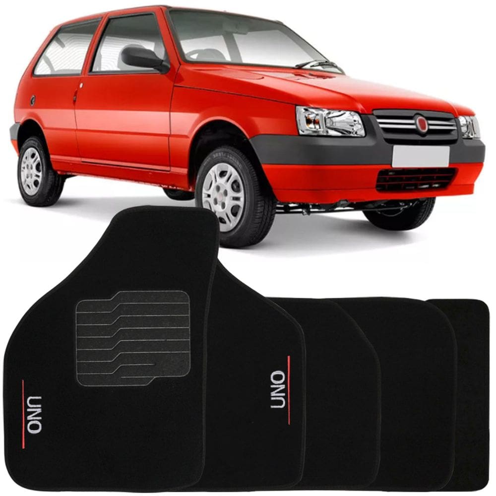 Jogo de Tapete Automotivo Carpete Fiat Uno 2008 à 2013 Soft Logo Bordado 5 Peças