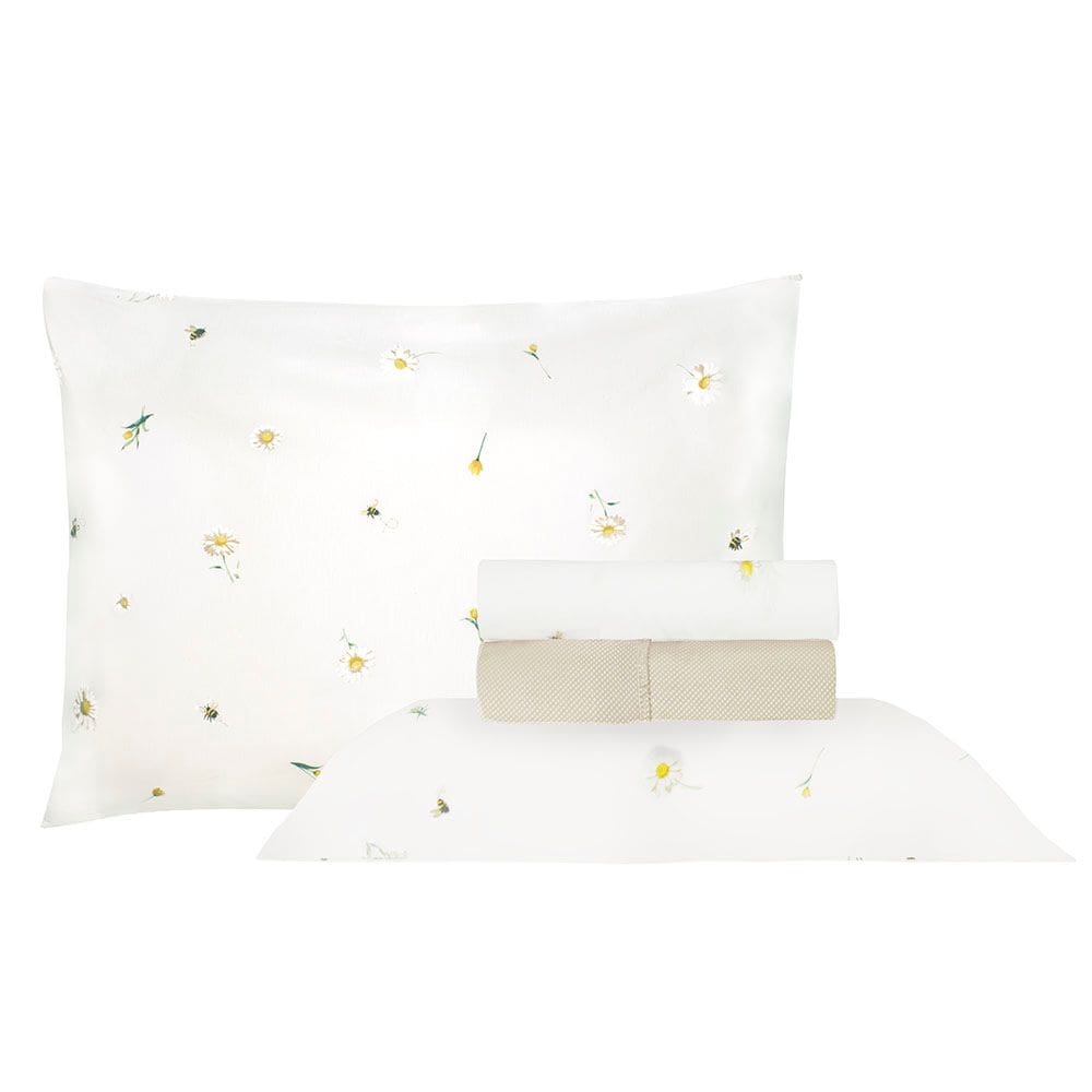 Jogo de Cama Duplo Casal 4 Peças Percal 180 Fios Abelha Sonhare Prata