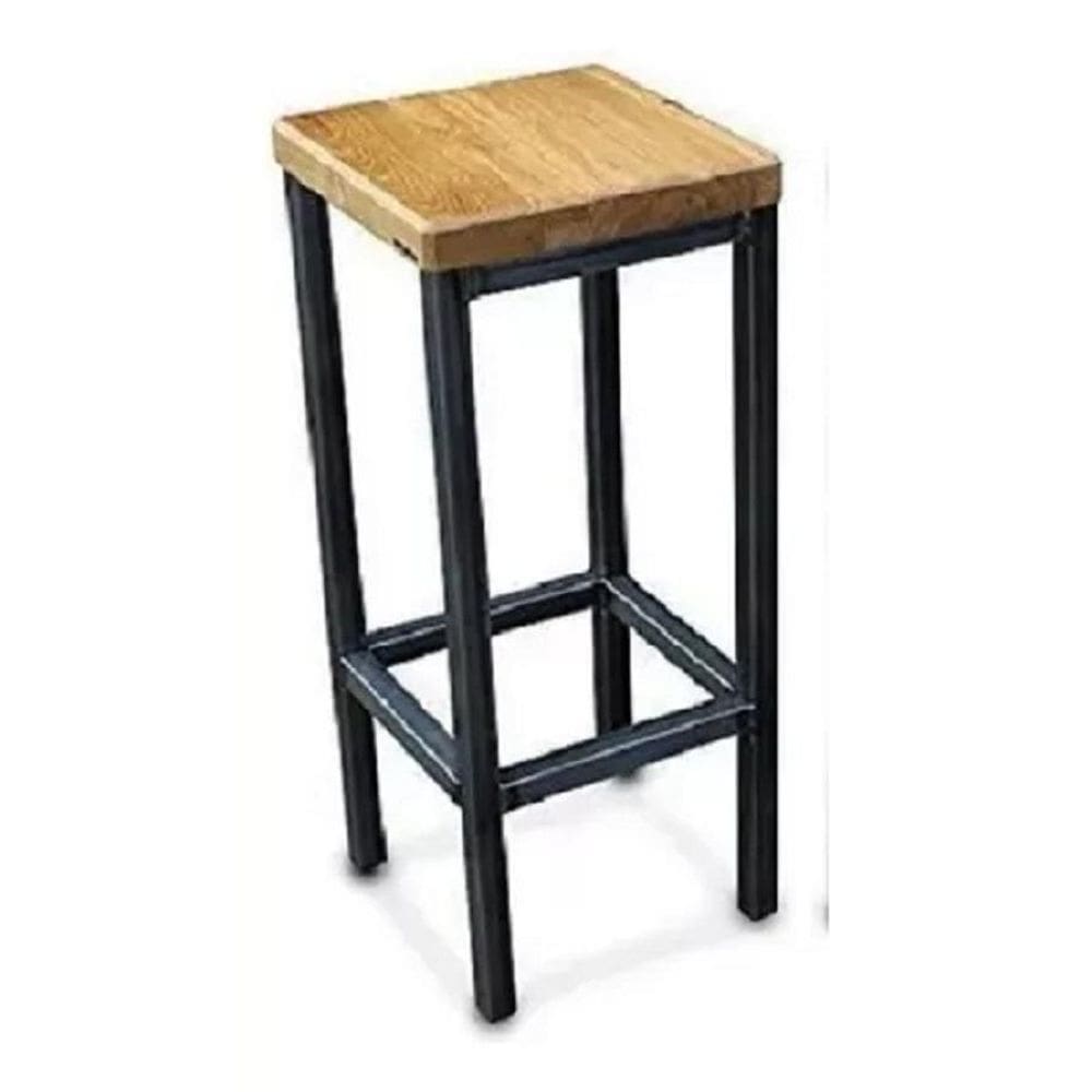 Banqueta Industrial Aço e Madeira - pls 60cm Preto