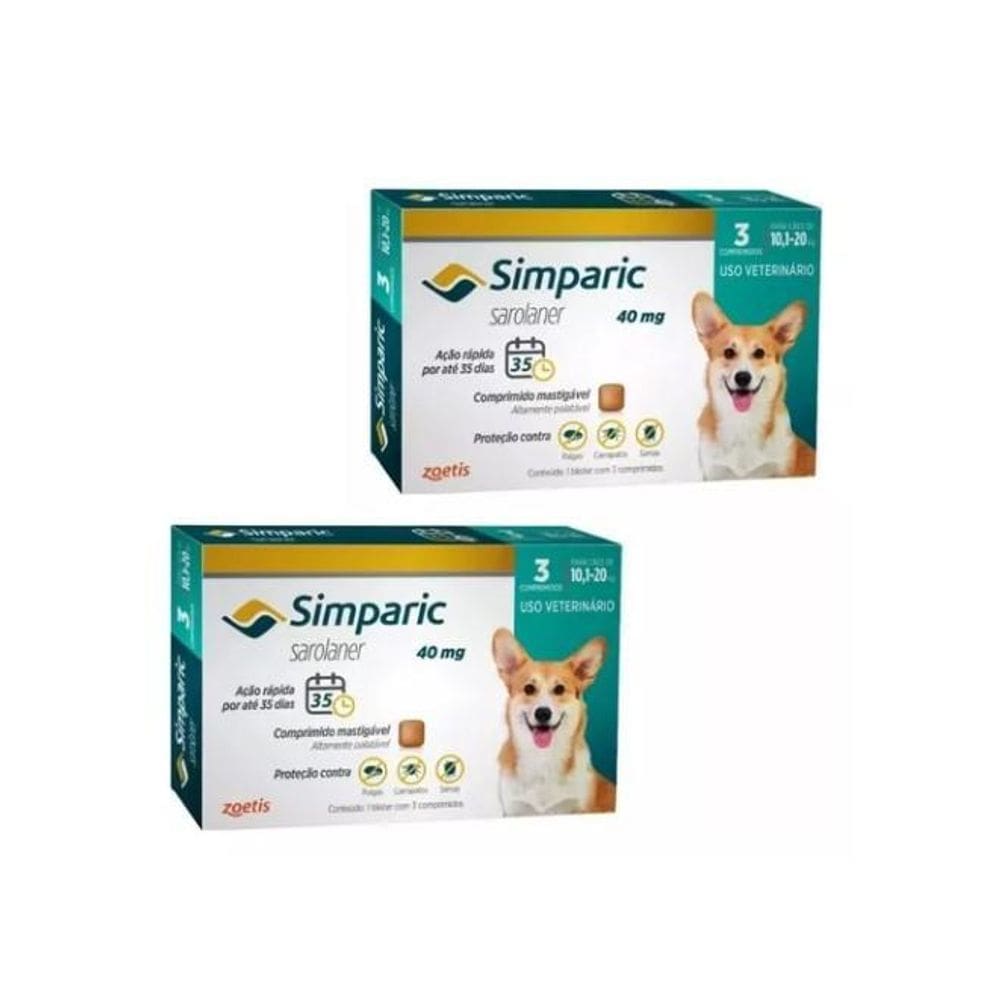 2 Antipulgas E Carrapatos Simparic 40Mg Cães 10,1 A 20Kg C/3
