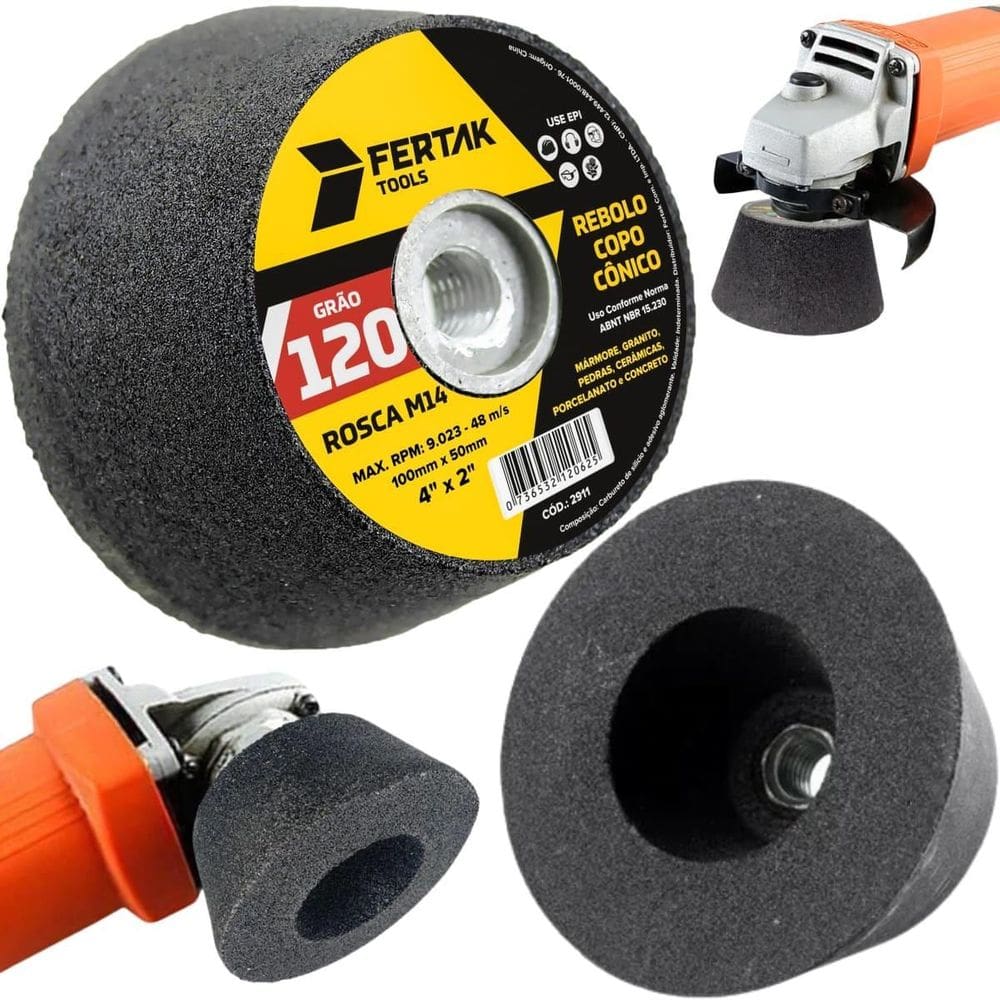 Rebolo Copo Cônico 100X50 Grão 120 Desbaste Lixa