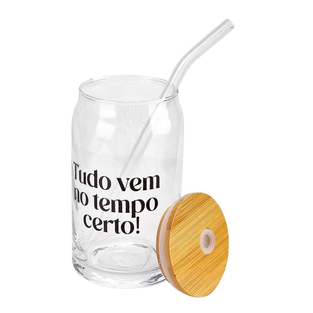 Copo De Vidro Com Canudo Tampa De Bambu Frases