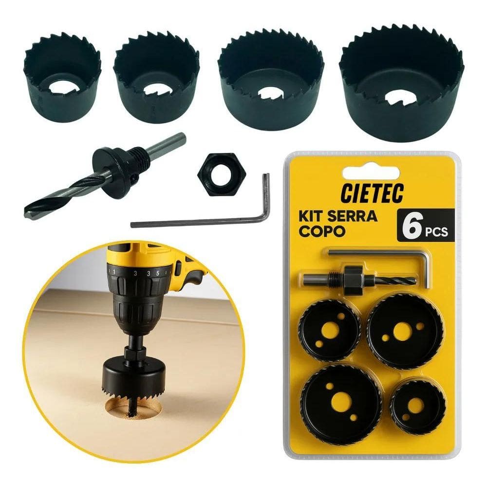 2X Jogo Serra Copo Para Madeira Gesso Pvc Brocas Cietec